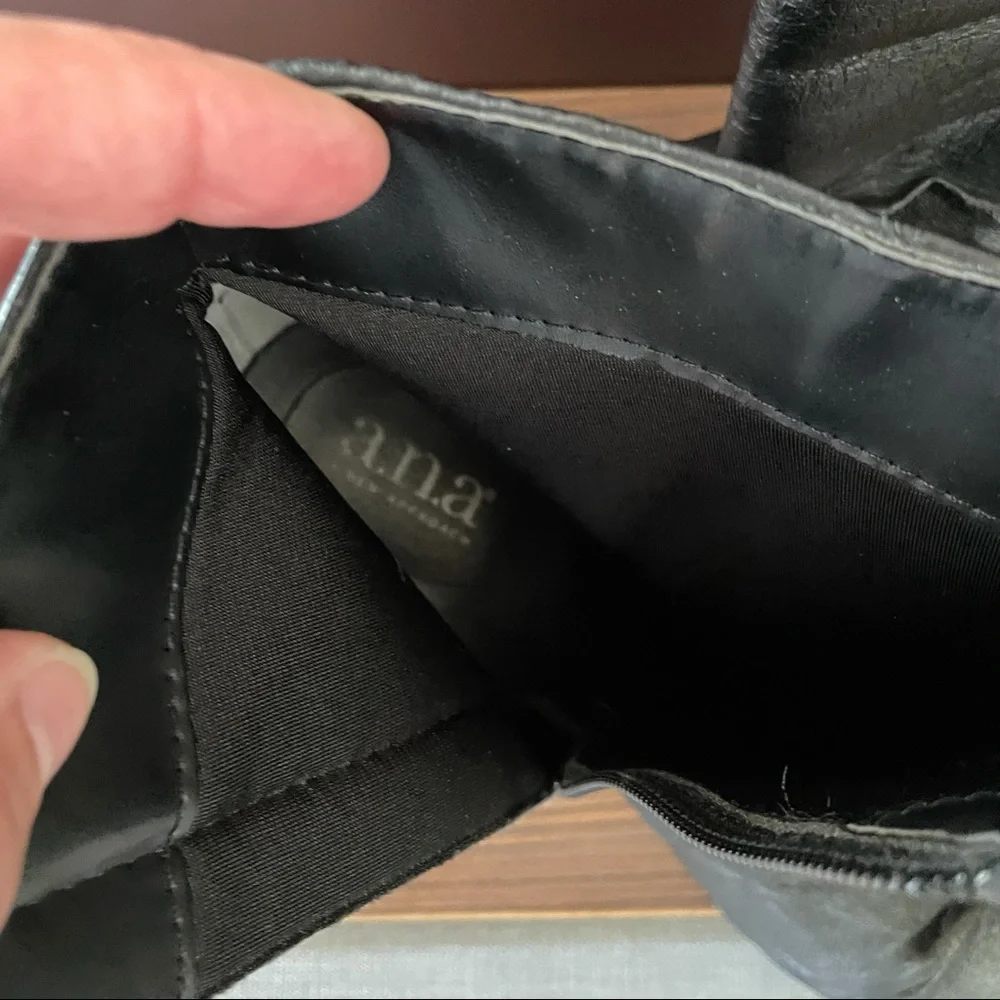 A.N.A. (Ana)  Black Leather Heeled Booties